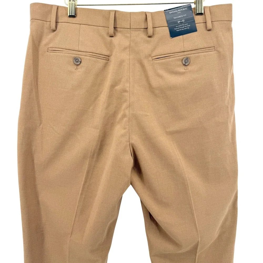 Banana Republic Tailored Fit Pants Men 34x32 Camel Brn Herringbone Dress Trouser